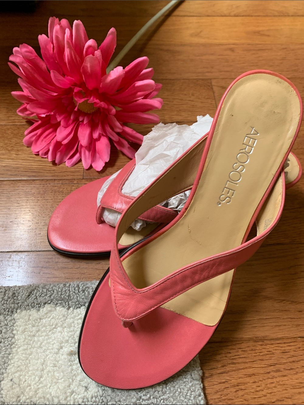 AEROSOLES Coral Pink Slip-On Thong Sandals
